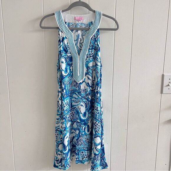 Lilly Pulitzer Achelle Swing Dress Keep on Trunkin Indigo. - Picture 3 of 12